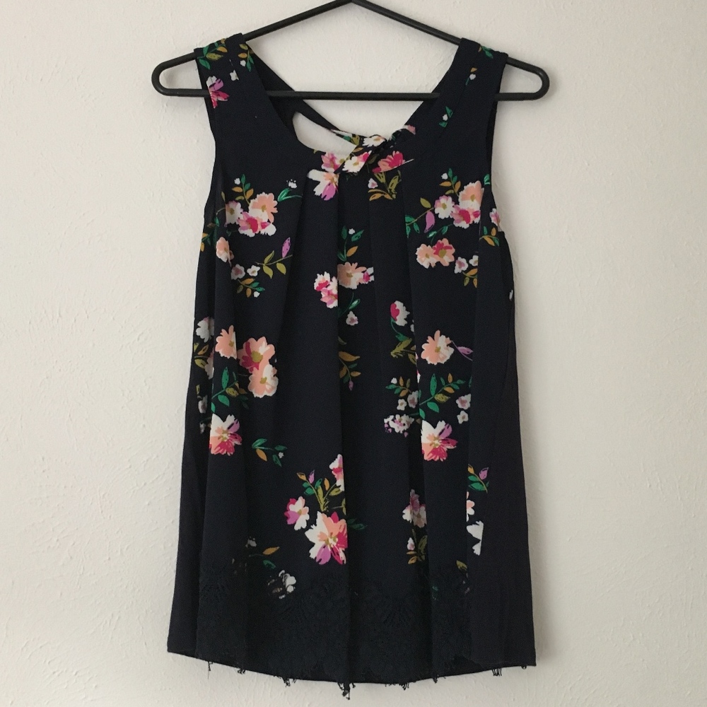 NWOT Janet Chung Floral Tank with Tie Back